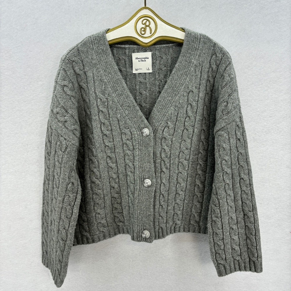 Abercrombie & Fitch Gray Cable Knit V-Neck Cardigan